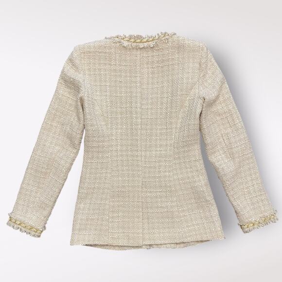 Boston Proper White Gold Tweed Blazer Jacket Chain Detail‎ Size 0 - Picture 3 of 9